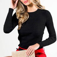 Round Neck Cable Knitted Top-Love
