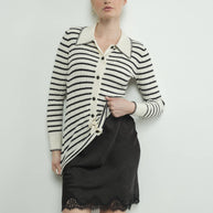 STRIPE COLLAR CARDIGAN WITH EDGE STITCH