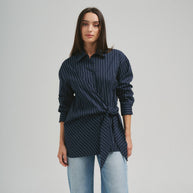 Asymmetrical tie waist shirt NAVY