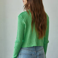 Knit Cable Sweater Cotton Button Down Cardigan Top