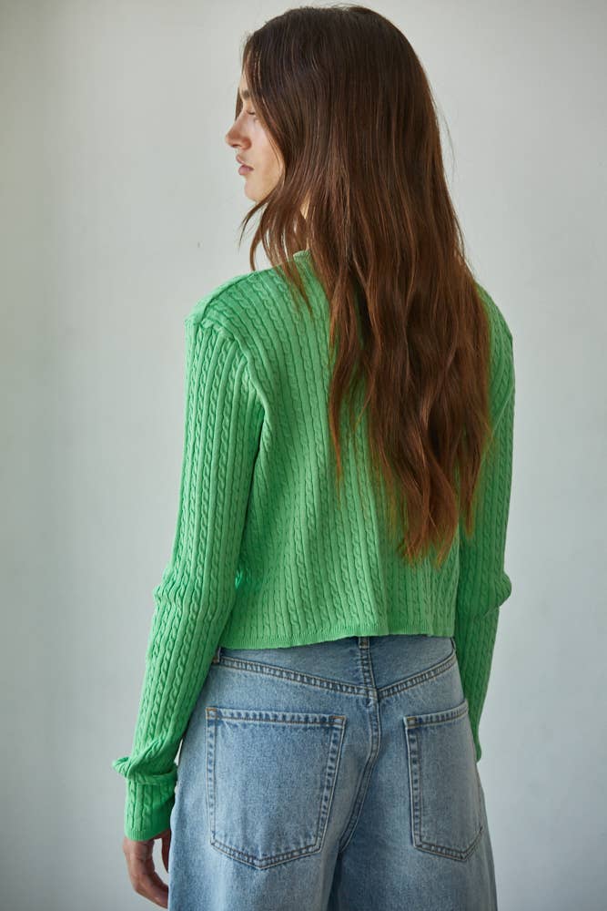 Knit Cable Sweater Cotton Button Down Cardigan Top
