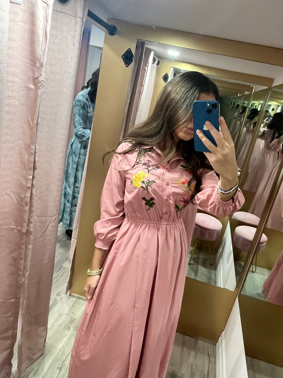 Pink Embroidered Flower Dress - Fringe Boutique