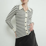 STRIPE COLLAR CARDIGAN WITH EDGE STITCH