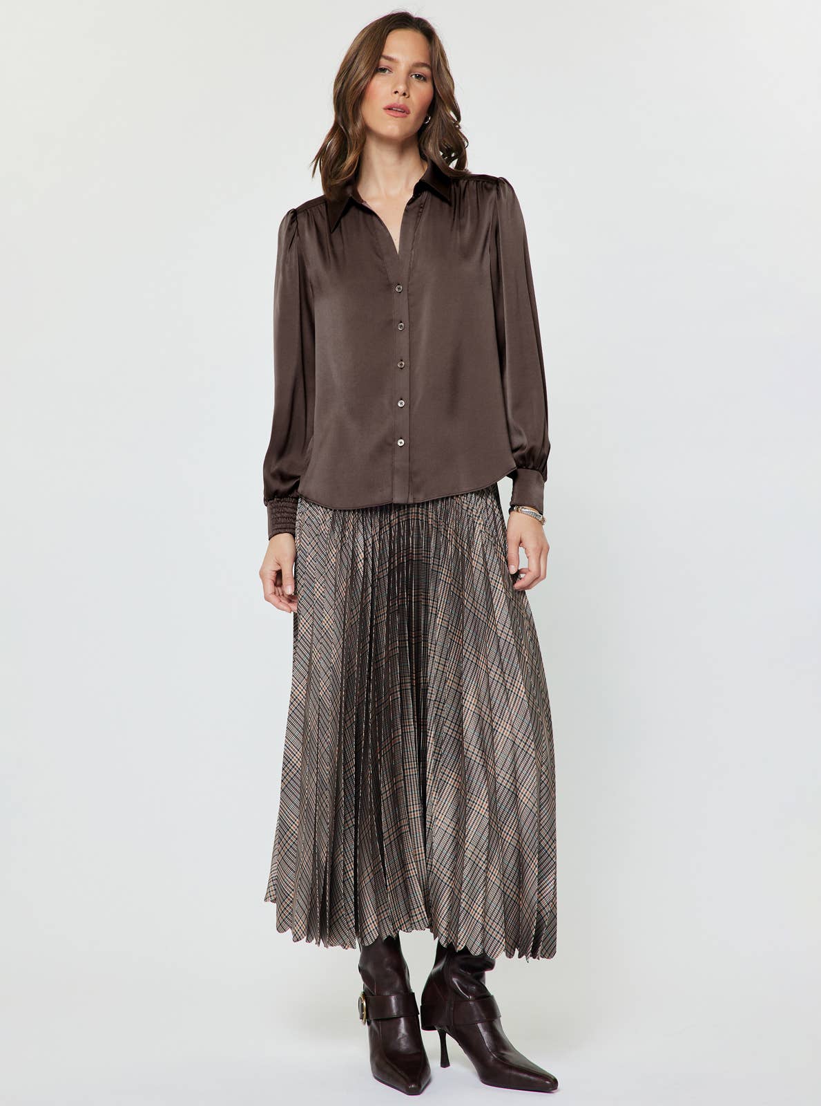 Plaid Pleated Midi Skirt