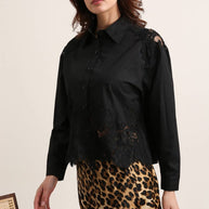 Cotton shirt with lace inserts