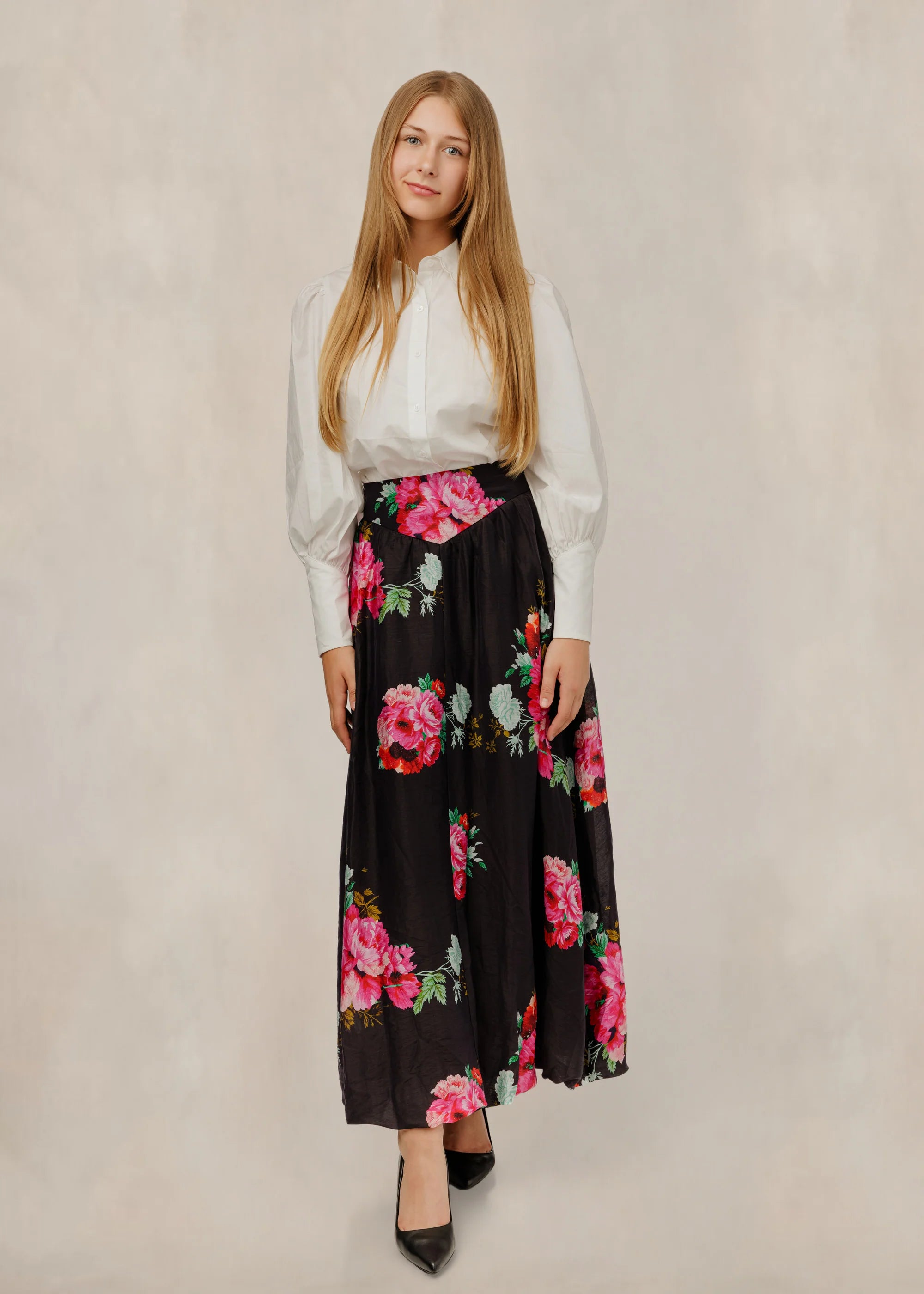 Black Floral Printed Skirt
