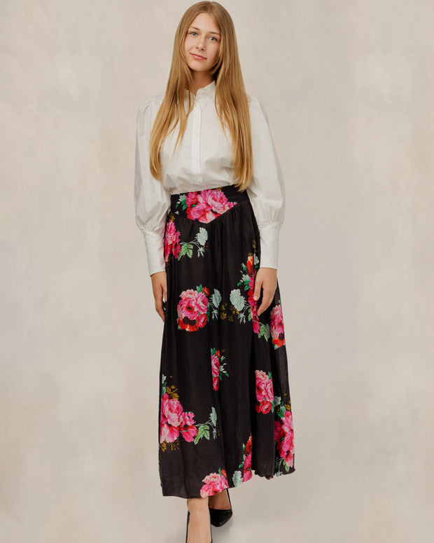 Black Floral Printed Skirt