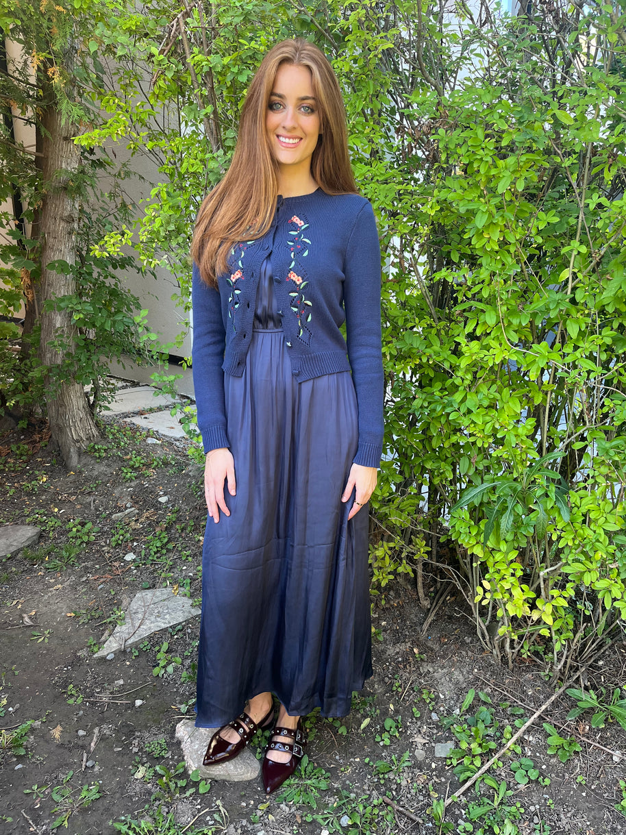 Navy Dress & Embroidered Cardigan-Luella