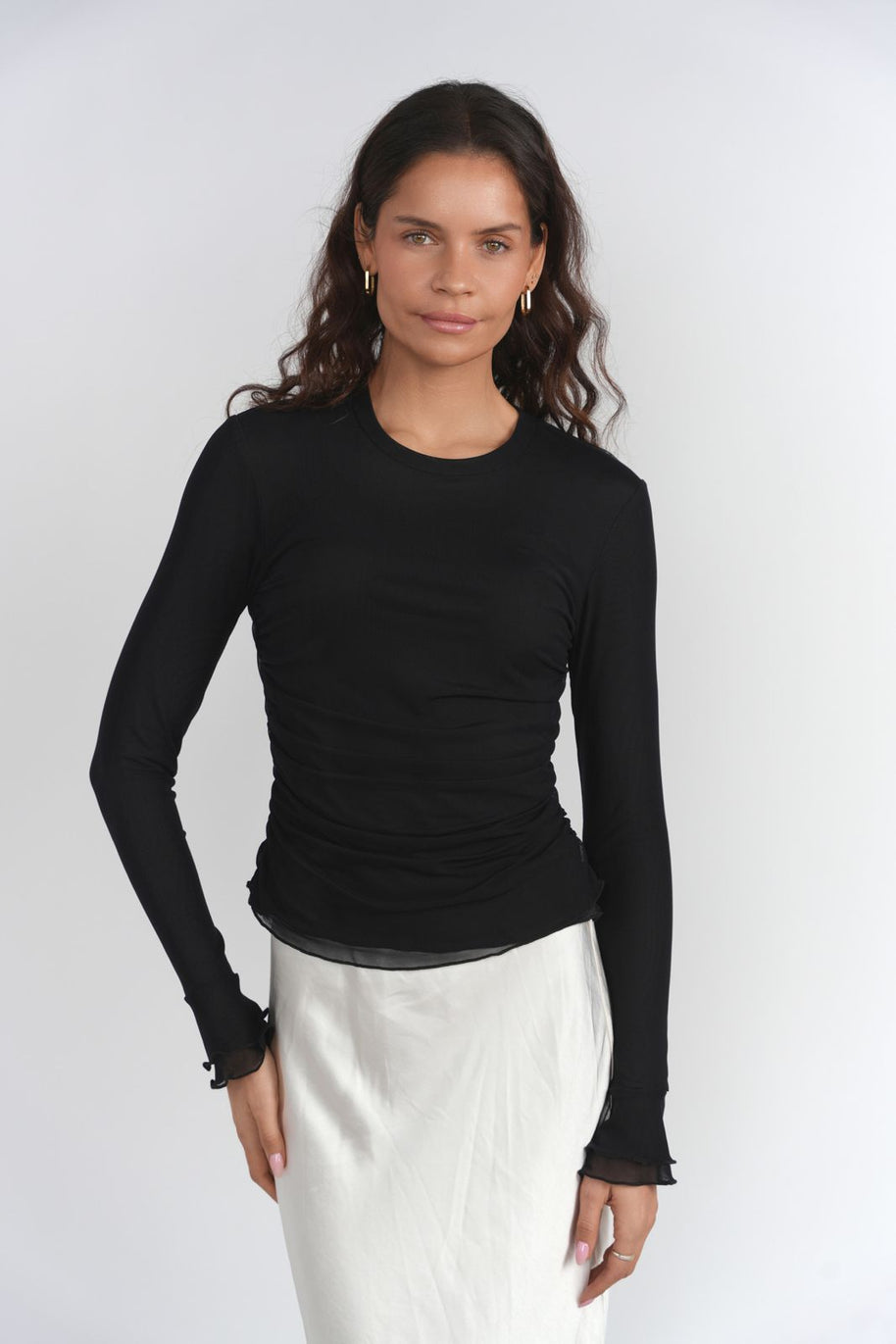 Mesh ruched top