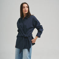 Asymmetrical tie waist shirt