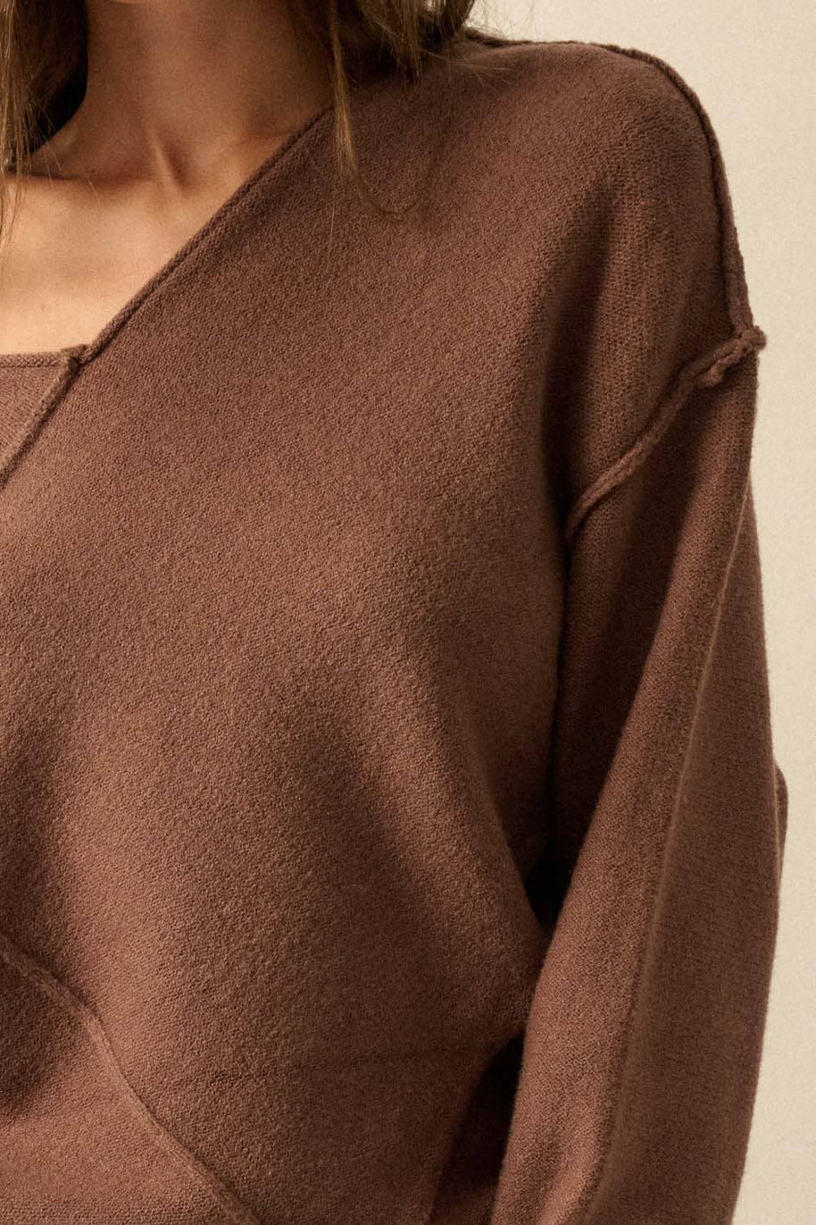 V-Neck Exposed-Seam Sweater