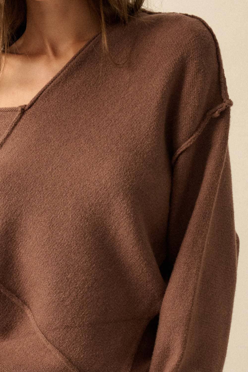 V-Neck Exposed-Seam Sweater