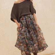 Organza Pleated Midi Skirt