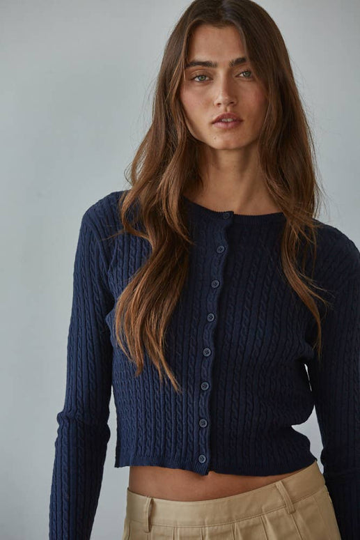 Knit Cable Sweater Cotton Button Down Cardigan Top