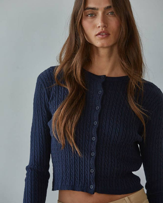 Knit Cable Sweater Cotton Button Down Cardigan Top