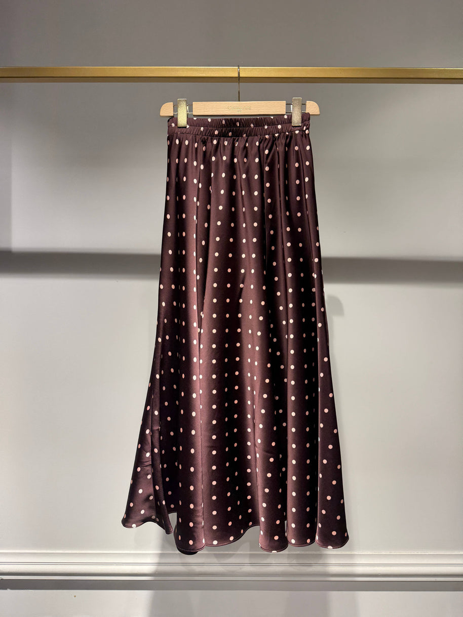Valentine satin polka-dot print skirt S Prune pois rose Skirt