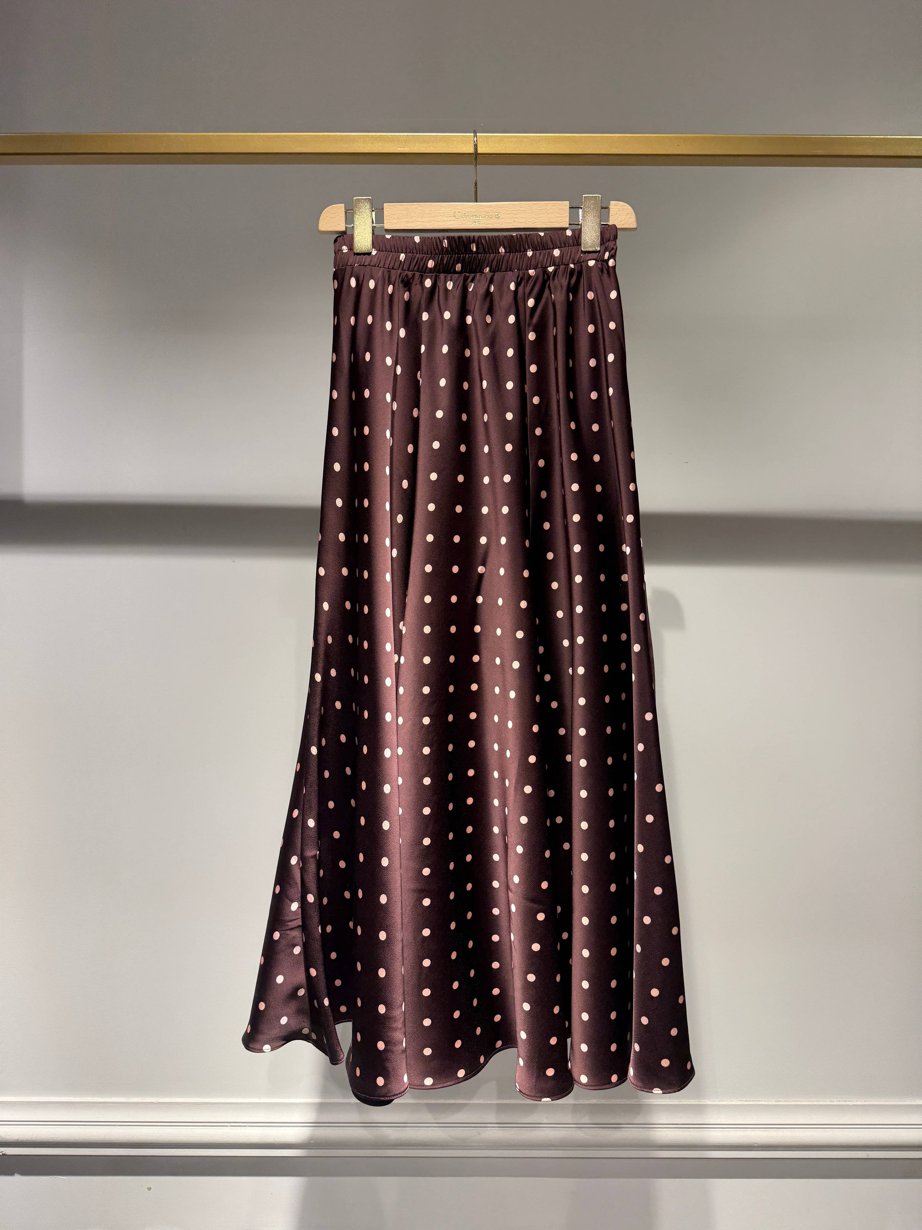 Valentine satin polka-dot print skirt S Prune pois rose Skirt