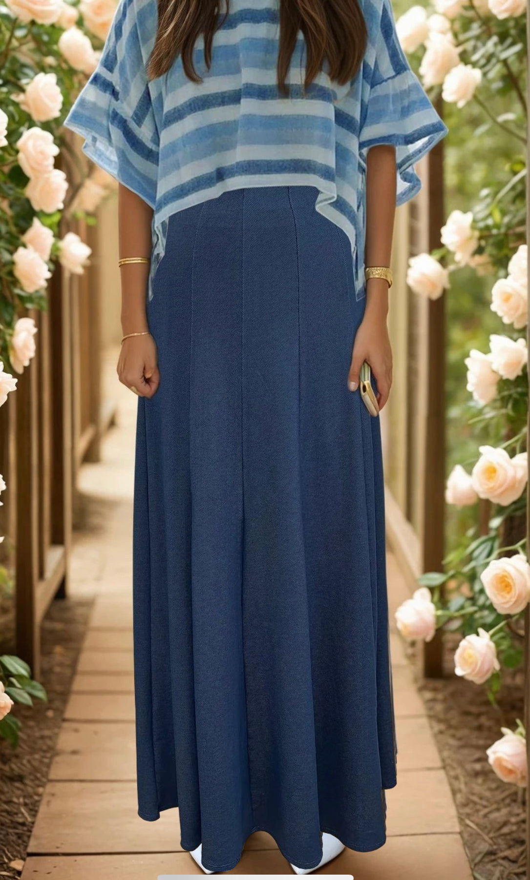 Maxi Knit Denim Panel skirt