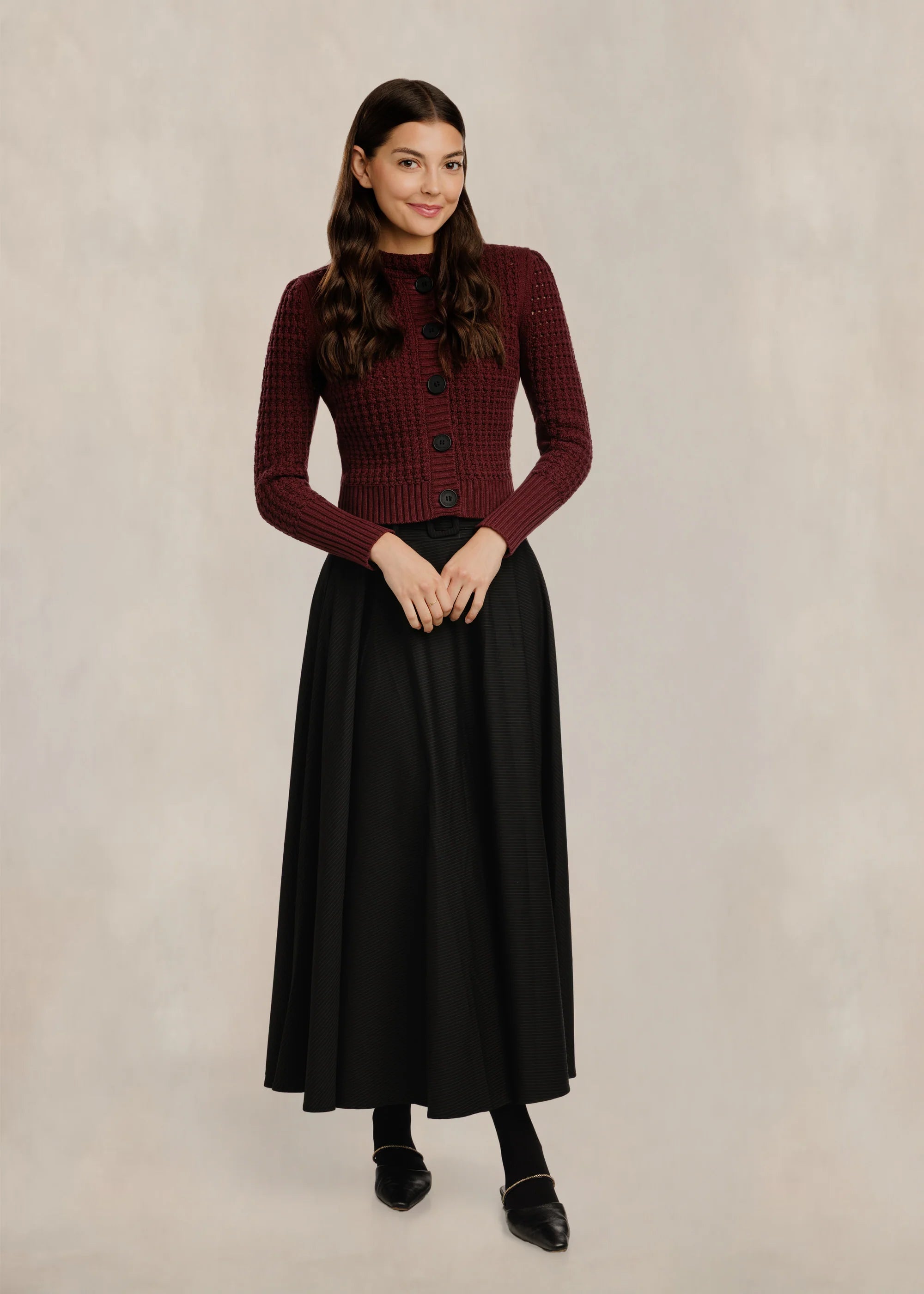 Pinstripe Circle Skirt W/ Wide Belt