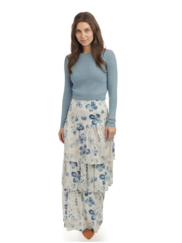 Floral Powder Blue Skirt - Fringe Boutique