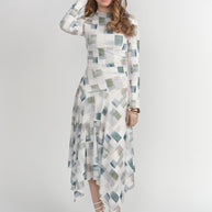 Side ruched asymmetrical waist mesh dress