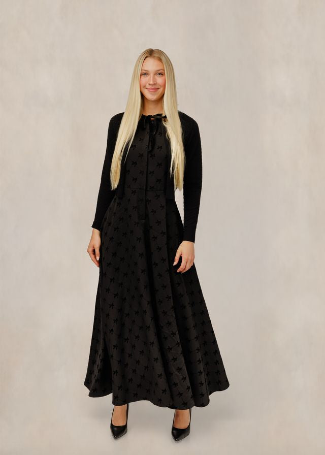Velvet Bow Dress W/ Cardigan