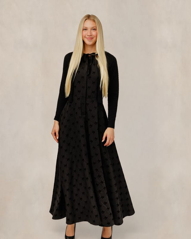 Velvet Bow Dress W/ Cardigan