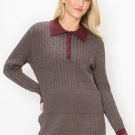 Cable sweater with contrast collar
