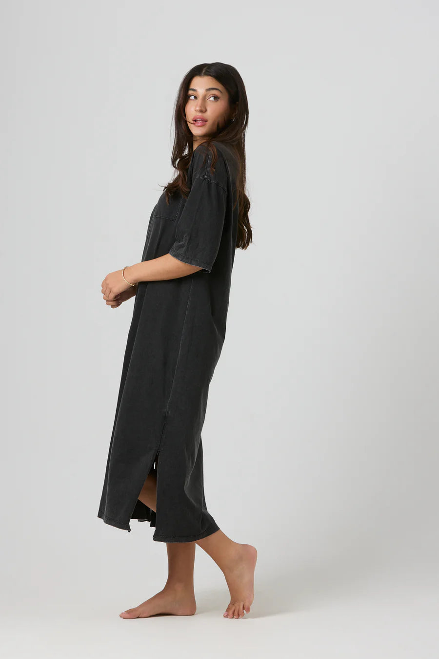 T-Shirt Dress- By Tess Distressed Black