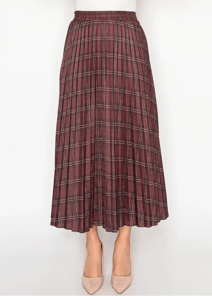 Brown plaid midi skirt