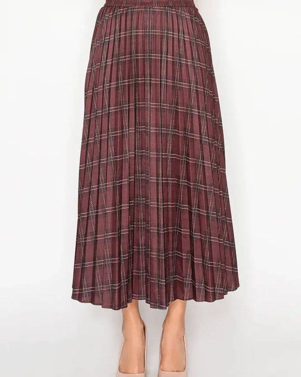 Brown plaid midi skirt