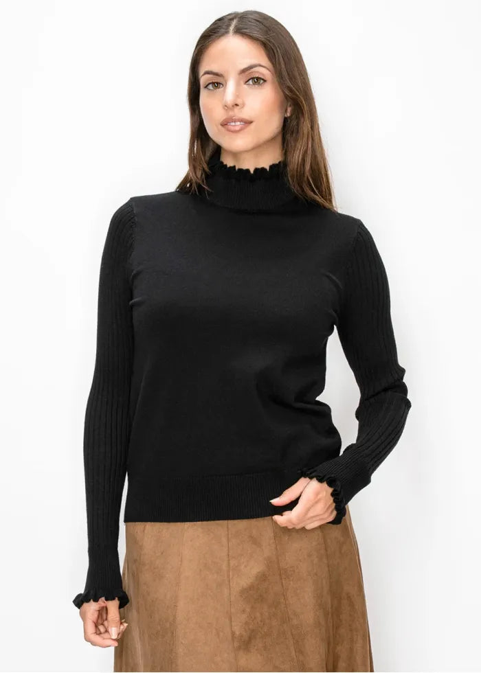 Burgundy ruffle mock neck