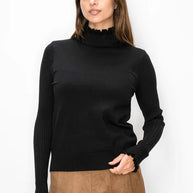 Burgundy ruffle mock neck