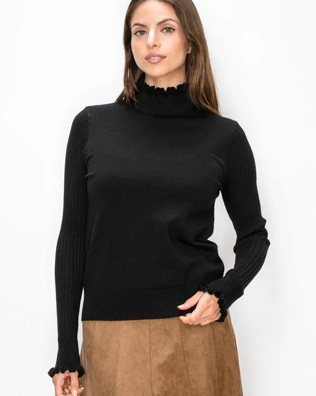 Burgundy ruffle mock neck