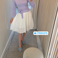 Varsity Pleated  White Skirt -Slim Skirt
