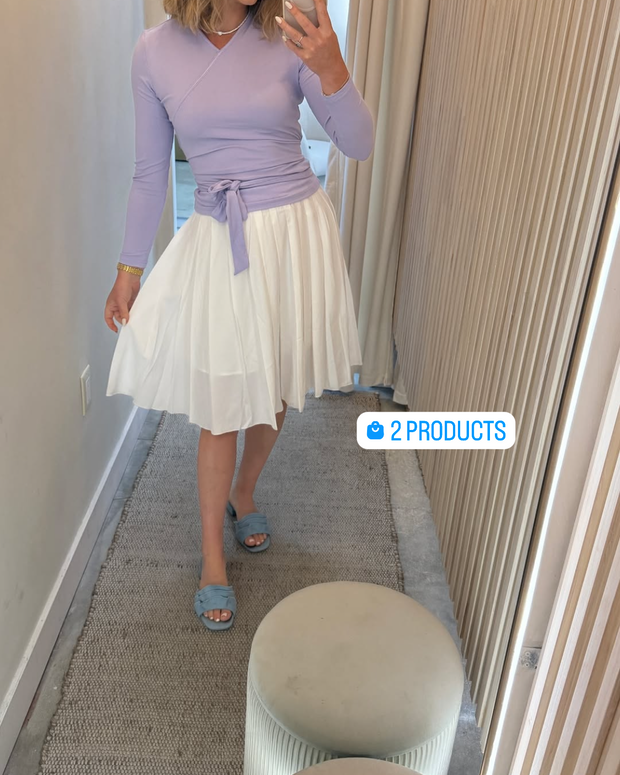 Varsity Pleated  White Skirt -Slim Skirt