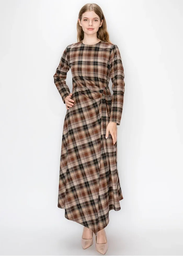 Plaid dress with side tie