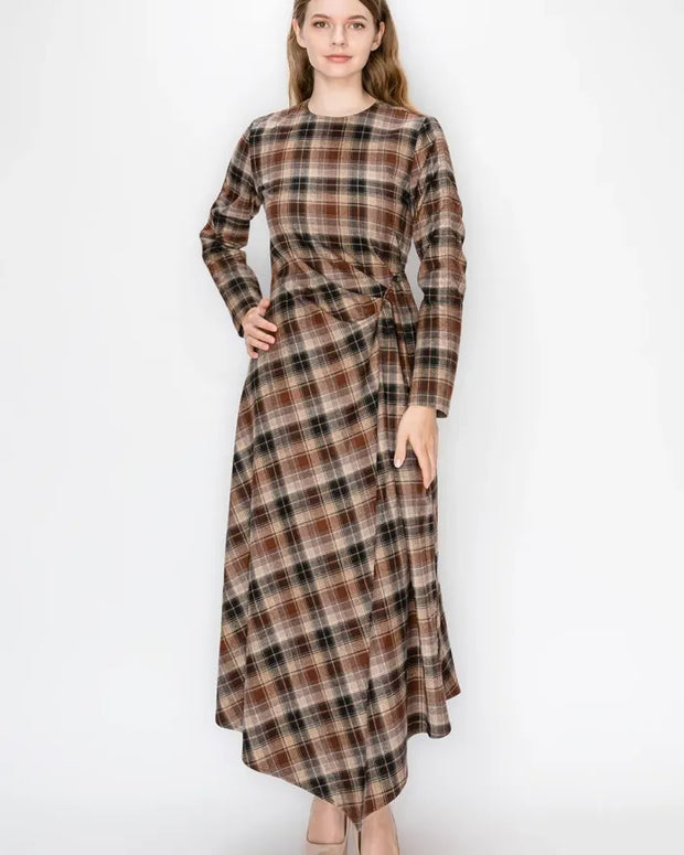 Plaid dress with side tie