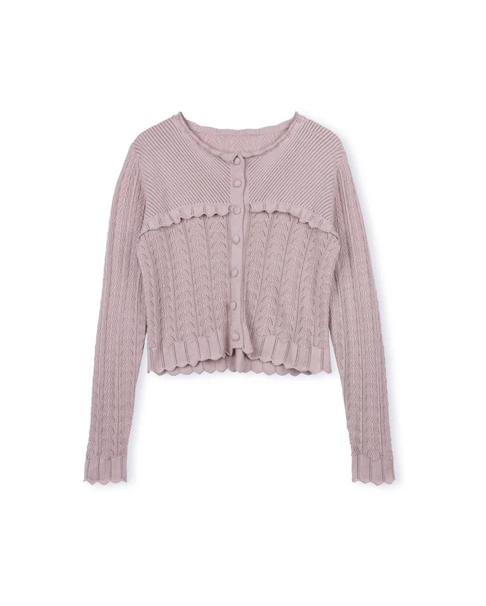 Cotton  Knit Eyelet Cardigan-Junees