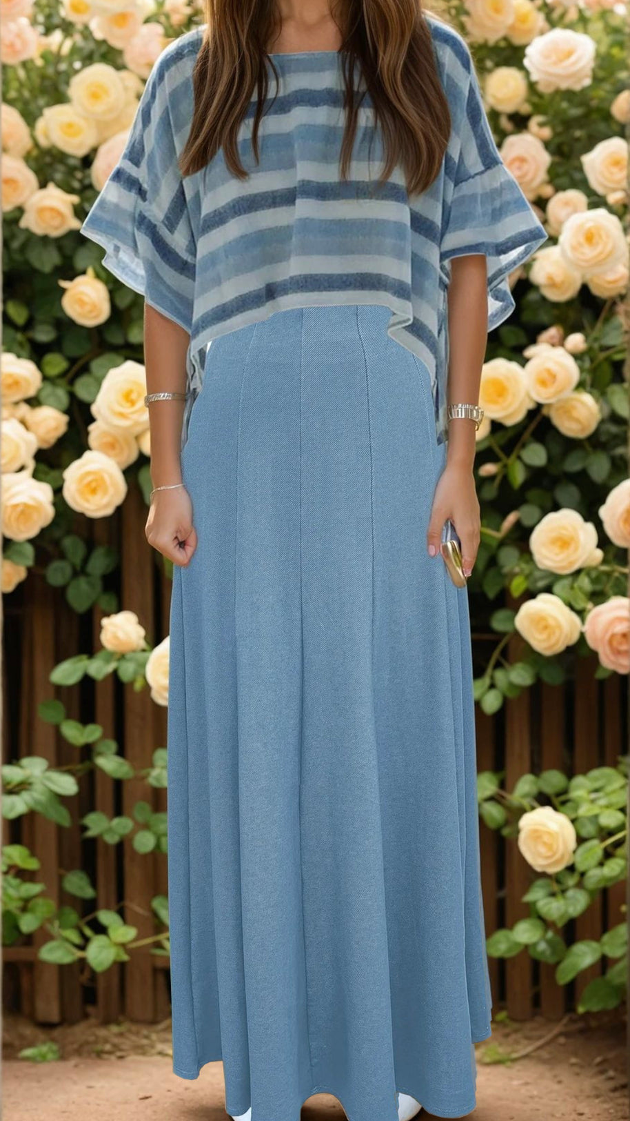 Maxi Knit Denim Panel skirt