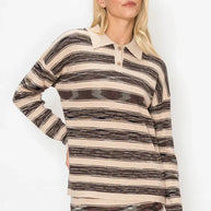 STRIPE SWEATER WITH POLO COLLAR