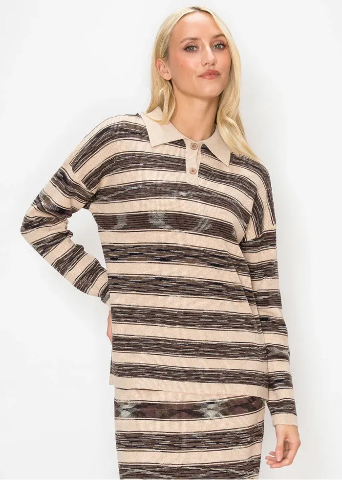 STRIPE SWEATER WITH POLO COLLAR