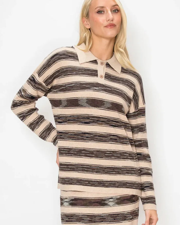 STRIPE SWEATER WITH POLO COLLAR