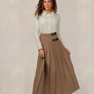Brown plaid skirt with belts