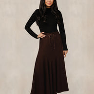 Brown Corduroy Skirt With Front Tie