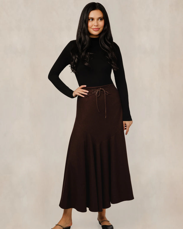 Brown Corduroy Skirt With Front Tie