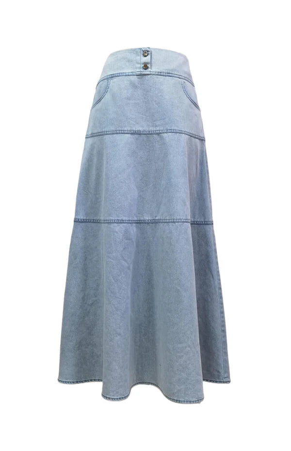 Denim Seamed Skirt-Junees