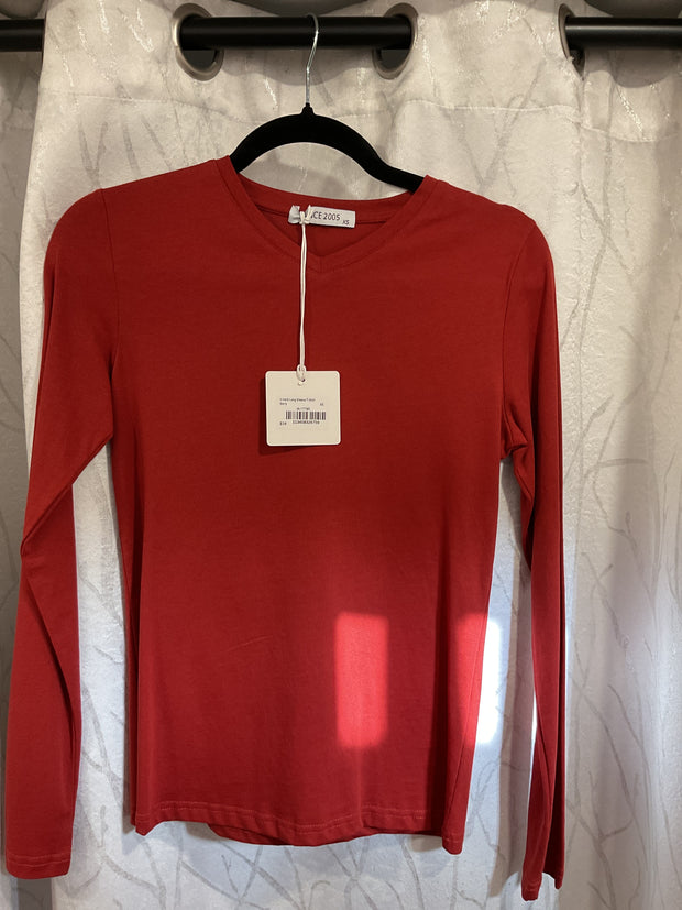 V-neck Long Sleeve berry