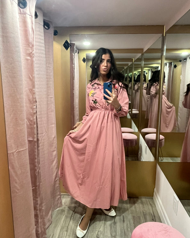 Pink Embroidered Flower Dress - Fringe Boutique