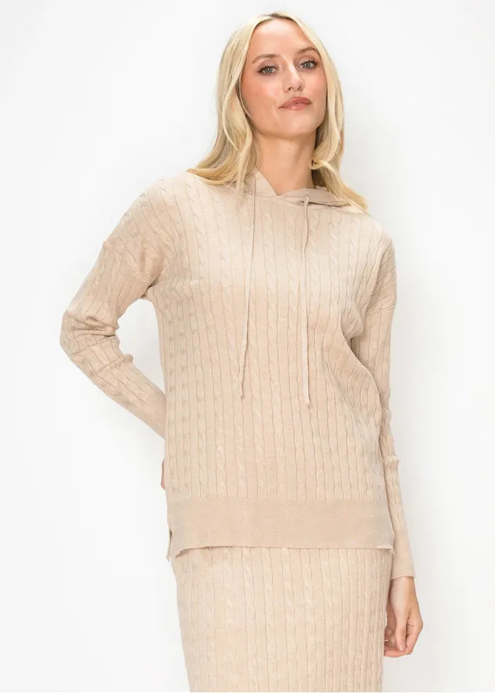 Hooded cable sweater